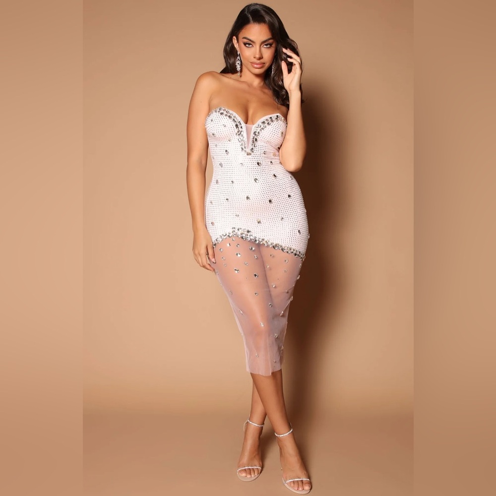 NWT Fashion Nova Khloe Embellished Mini Dress (Pink) size XS